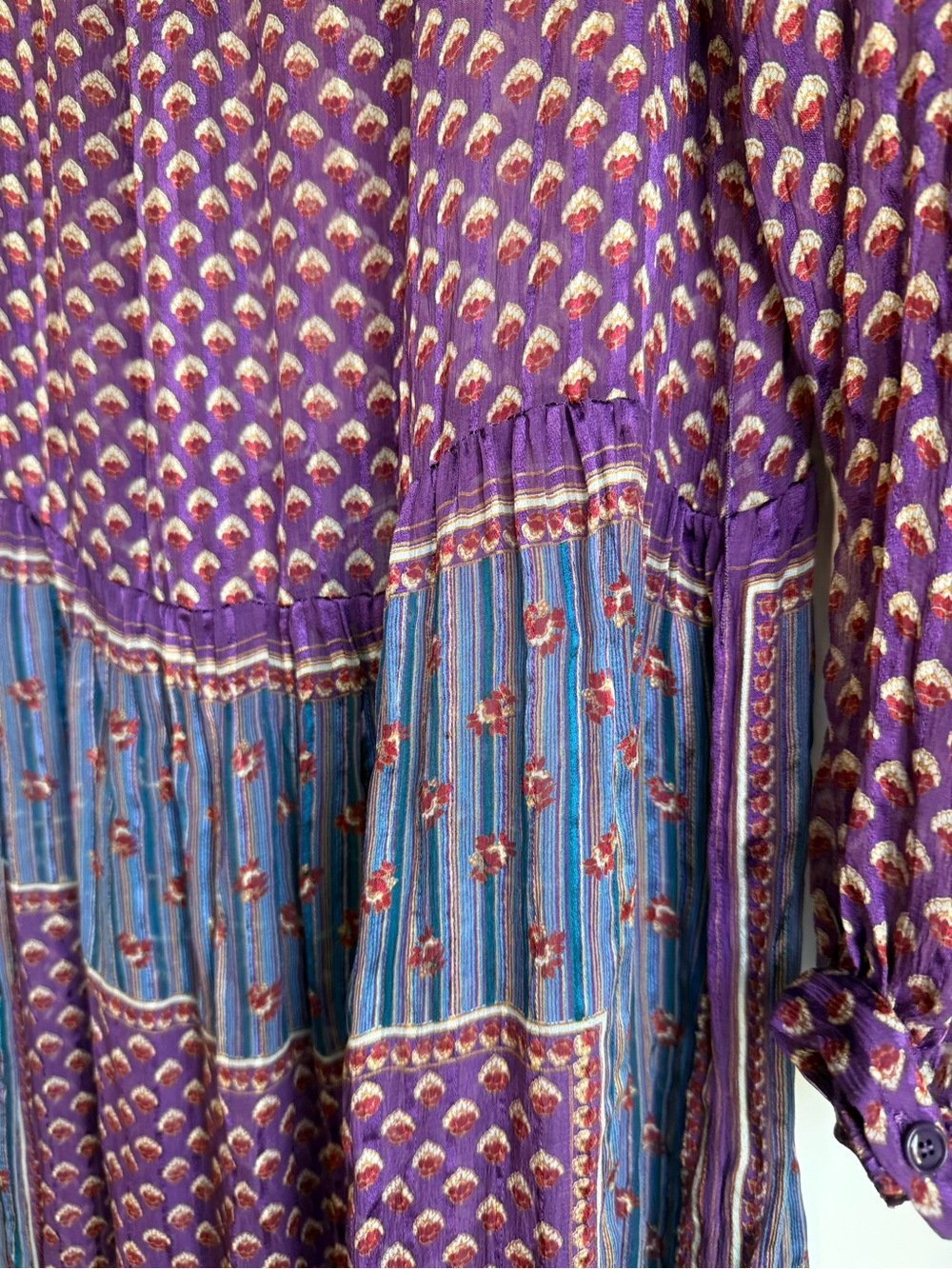 Vintage 80s The Silk Farm by Icinoo 100% Silk Boho Print Maxi Dress Sz 12 - Picture 6 of 9